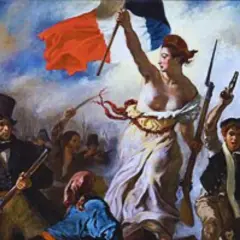 Wolność prowadząca lud, z flagą Francji, symbolizuje, że **liberté co to znaczy** – walkę o wolność i prawa.