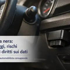 Dispositivo di diagnostica collegato alla porta OBD dell'auto. La scatola nera auto registra dati di guida, offrendo vantaggi e rischi da conoscere.