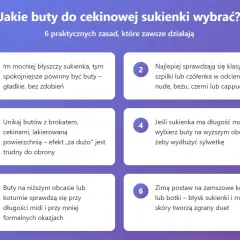 Jakie buty do cekinowej sukienki? Zasady: im więcej błysku, tym spokojniejsze buty. Unikaj brokatów. Do maxi sukienki wybierz wyższy obcas. Zimą kozaki lub botki.