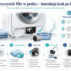 Instrukcja jak odkamienić pralkę: wyłącz, przygotuj miejsce, odkręć, wyczyść i zamontuj filtr. Regularne czyszczenie zapobiega awariom.