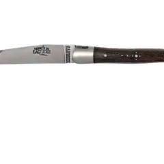 Navaja Laguiole con mango de madera oscura, su hoja de acero pulido evoca la elegancia de una navaja katana.