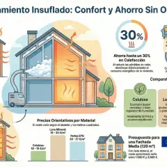 Ilustración de casas con aislamiento insuflado, mostrando cómo el aislante térmico para techos interiores mejora el confort y ahorra energía.
