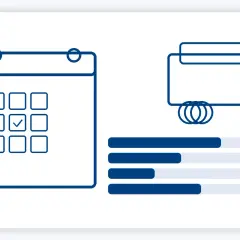 Kalender mit Häkchen, Geldbörse und Fortschrittsbalken. Diese Elemente symbolisieren niedrigschwellige Angebote, die leicht zugänglich und verständlich sind.