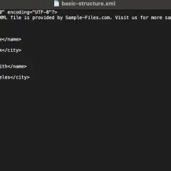 Schermata che mostra come aprire file XML con dati di persone, età e città.