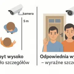 Jak rozmieścić kamery na domu: 5m to zbyt wysoko (mało szczegółów), 3m to odpowiednia wysokość (wyraźne szczegóły).