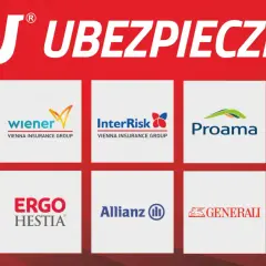 Logotypy agencji ubezpieczeniowych: PZU, Wiener, InterRisk, Proama, Pru, TUZ, Ergo Hestia, Allianz, Generali, Agro Ubezpieczenia.