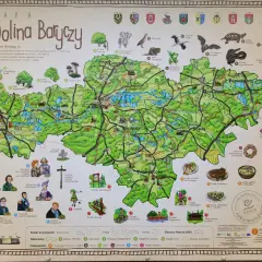 Mapa **parku krajobrazowego Dolina Baryczy** z zaznaczonymi atrakcjami przyrodniczymi, historycznymi i kulturalnymi.