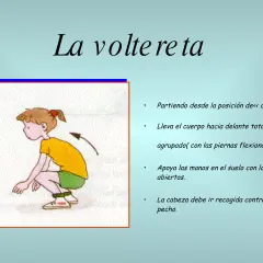 Ilustración de cómo hacer volteretas niños: un niño en cuclillas, listo para rodar.