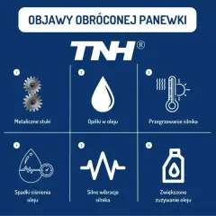 Objawy uszkodzone panewki: metaliczne stuki, opiłki w oleju, przegrzewanie silnika, spadki ciśnienia oleju, wibracje i zwiększone zużycie oleju.