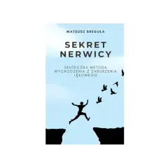 Okładka książki "Sekret Nerwicy" Mateusza Breguły. Sylwetka człowieka skacze przez przepaść, symbolizując etapy wychodzenia z nerwicy.