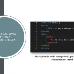 Fragment kodu HTML z tekstem "Przykładowa strona internetowa" na tle.