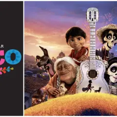 Plakat z napisem "Coco 2" i bohaterami filmu: Miguel, jego rodzina i pies Dante.