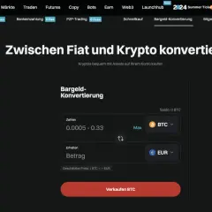 Bitget-Oberfläche zur Konvertierung von Kryptowährungen in Euro, mit Eingabefeldern für BTC und EUR.