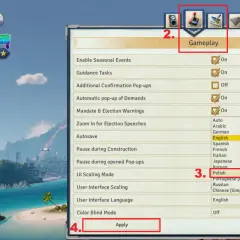 Tropico 6: Spolszczenie. W menu Opcje, zakładka Gameplay, wybierz język polski.
