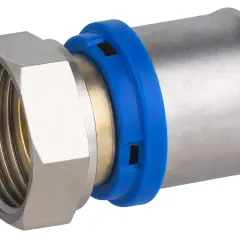 Racor de 8mm con tuerca y anillo azul, listo para conectar tuberías.
