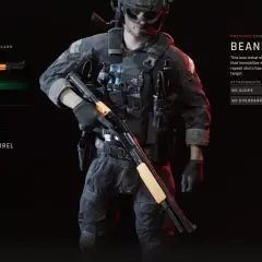 Personnage en tenue tactique, prêt ou pas, config du fusil à pompe Beanbag Shotgun. Pas d'accessoires.
