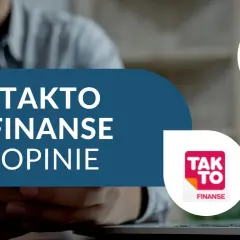 Opinie o takto finanse. Logo "Tak To Finanse" i "Zadłużenia.com" na tle osoby pracującej przy laptopie.