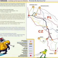 Mapa szlaków w Górach Izerskich: trasa narciarska "Cietrzewia" od Stogu Izerskiego do Jakuszyc.