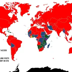 Mapa świata pokazująca dostęp dla obywateli Kenii. Większość krajów wymaga wizy, ale niektóre oferują bezpłatny wjazd.