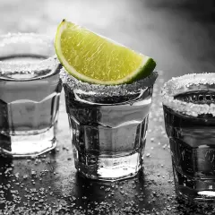 Szklanki z solą i plasterkiem limonki, gotowe do wypicia. Idealne na wieczór z przyjaciółmi i dobrą tekilą.