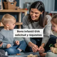 Niños jugando con maestra. Información sobre el bono guardería GVA, solicitud y requisitos.