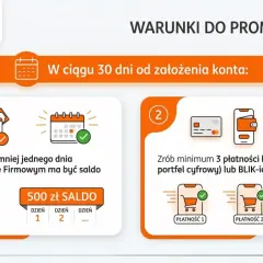 Promocja ING: 200 zł za założenie konta. Warunki: saldo min. 500 zł na koncie firmowym i 3 płatności kartą/BLIK w ciągu 30 dni.