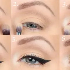 Steg-för-steg guide för en klassisk 50 tals smink-look med eyeliner och mascara.