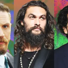 Trzech mężczyzn z różnymi stylami brody: Tom Hardy, Jason Momoa i Dev Patel. Inspiracja do modelowania brody.