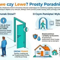 Drzwi lewe czy prawe? Poradnik wyboru kierunku otwierania drzwi. Ilustracja pokazuje, jak rozróżnić drzwi lewe i prawe, z uwzględnieniem ergonomii i bezpieczeństwa.