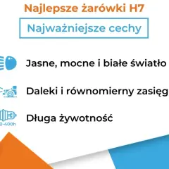 Najlepsze żarówki H7: jasne, mocne światło, daleki zasięg i długa żywotność (250-400h).