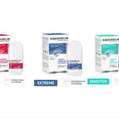 Trzy antyperspiranty Aquaselin: Intensive dla kobiet, Extreme dla mężczyzn i Sensitive dla kobiet, każdy z unikalną formułą.