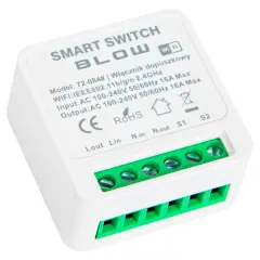 Biały moduł do **tuya automatyzacja** z zielonymi złączami śrubowymi. Włącznik smart z Wi-Fi, idealny do inteligentnego domu.