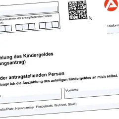 Antrag auf Auszahlung des Kindergeldes. Formular für den Abzweigungsantrag, relevant für den kinderfreibetrag 0, 5 oder 1.
