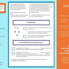 Wzór umowy o dzieło w wersji Legal Design: przejrzyste zasady, miejsce na uzupełnienia i proste sformułowania.