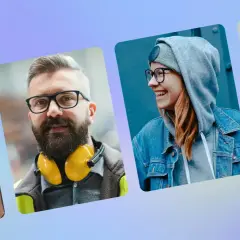 Kolekcja uśmiechniętych ludzi, idealna jako profilowe na FB bez twarzy. Różnorodni, pełni życia.