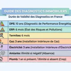 Guide des diagnostics immobiliers pour la vente d'une maison : durées de validité du DPE, ERP, termites, gaz, électricité, amiante et plomb.