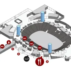 Plan över Annexet Stockholm med sittplatser, toaletter och matställen.