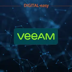 Veeam Agent Logo auf dunklem Hintergrund mit digitalen Netzwerken. DIGITAL-easy.