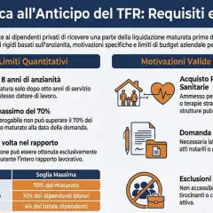 Guida pratica sull'anticipo TFR per acquisto prima casa. Illustra requisiti, limiti (es. 8 anni anzianità, 70% del maturato) e motivazioni valide.