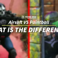 Dos jugadores enmascarados, uno con humo rojo, listos para la acción. ¿Cuál es la diferencia entre paintball y airsoft?