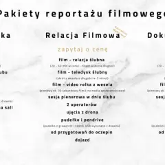 Trzy kolumny z pakietami usług filmowych: Video Pamiątka, Relacja Filmowa, Dokument Filmowy.