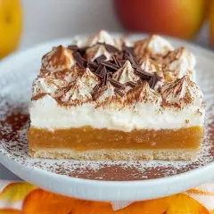 Pyszny kawałek szarlotki z pianką i czekoladą. Zastanawiasz się, ile kcal ma kawałek szarlotki? Ten wygląda na kaloryczny!