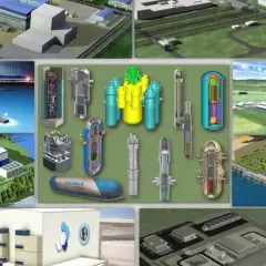 Kompilacja wizualizacji różnych projektów elektrowni jądrowych, w tym pływających, oraz przekrojów reaktorów smr.