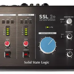 Interface audio USB SSL 2+ : la meilleure interface audio pour des enregistrements professionnels, avec deux canaux, des commandes de gain et des boutons 4K.
