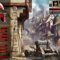 Menu gry Age of Empires DE z polskim spolszczeniem, widok na średniowieczne miasto.