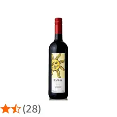Sula Shiraz, ein **Wein zu indischem Essen**, mit einem sonnigen Etikett und 4,3 Sternen Bewertung.