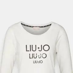Biała koszulka z długim rękawem marki Liu Jo, z potrójnym nadrukiem logo. Liu Jo to włoska marka odzieżowa.