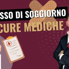 Permesso di soggiorno per cure mediche: un medico illustrato e un uomo in giacca spiegano come ottenerlo anche senza permesso.