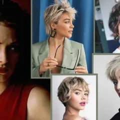 Collage di donne con diverse pettinature capelli corti: pixie cut, shag, e tagli sfilati.