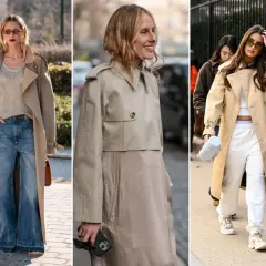 Beżowy trencz stylizacje: luźne jeansy, sportowy komplet i elegancka sukienka. Klasyka w trzech odsłonach.